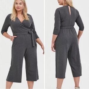 Torrid Plus Size Charcoal Grey Terry Self Tie Culotte Jumpsuit Plus Size 0